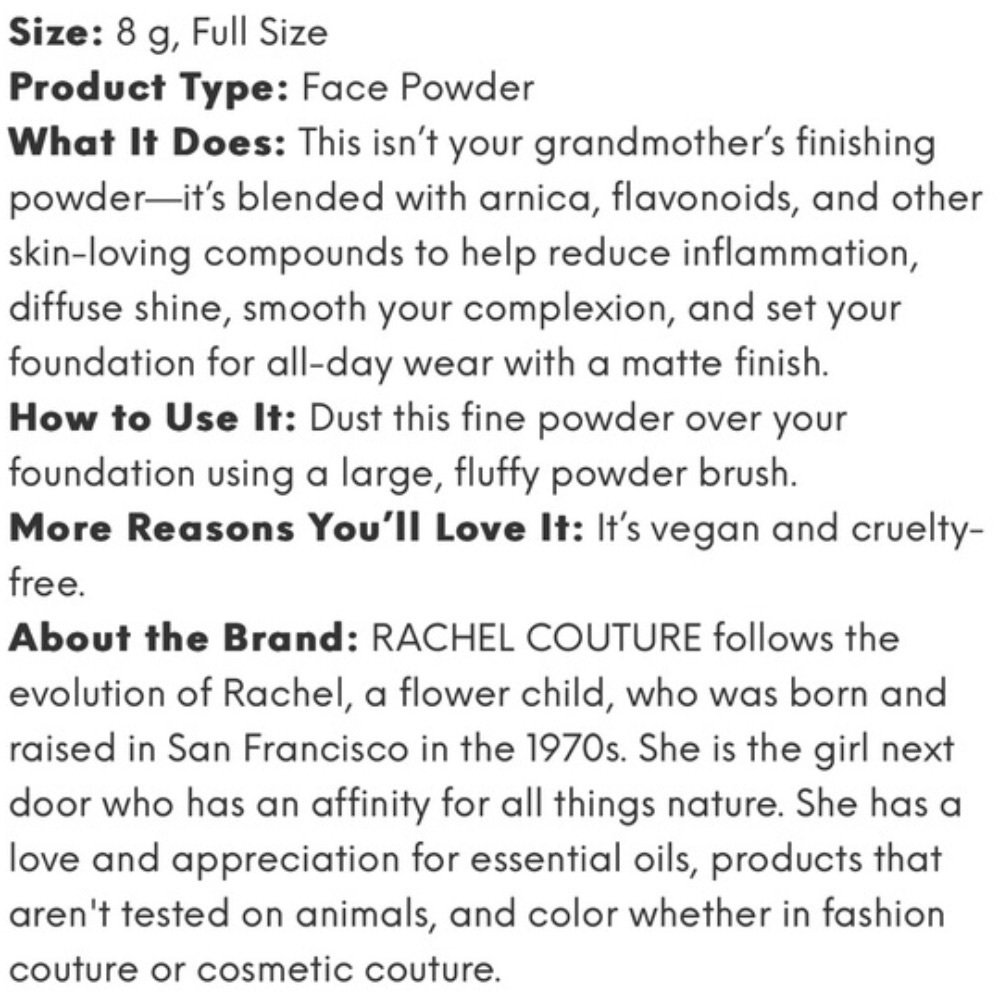 Rachel Couture Translucent Powder Light TSP001 New - Picture 3 of 3